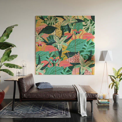 83 Oranges Flamingo Tropical Wood Wall Mural
