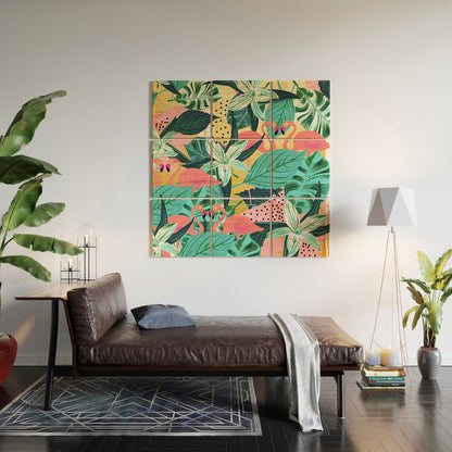 83 Oranges Flamingo Tropical Wood Wall Mural