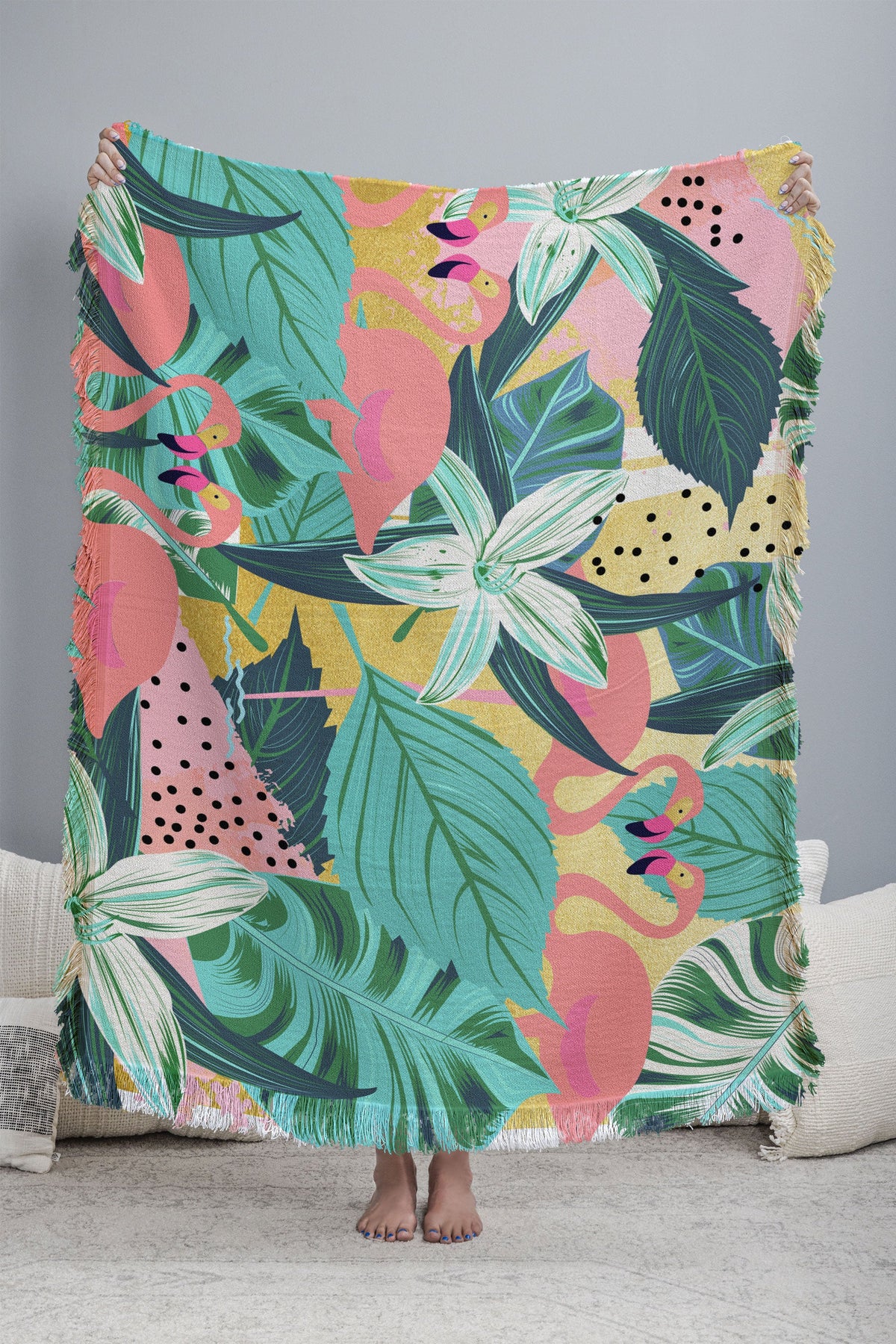 83 Oranges Flamingo Tropical Throw Blanket