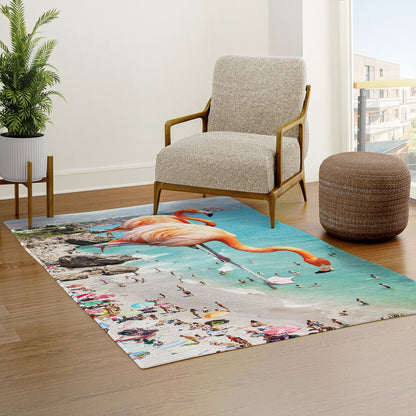 83 Oranges Flamingos on the Beach Wildlife Area Rug