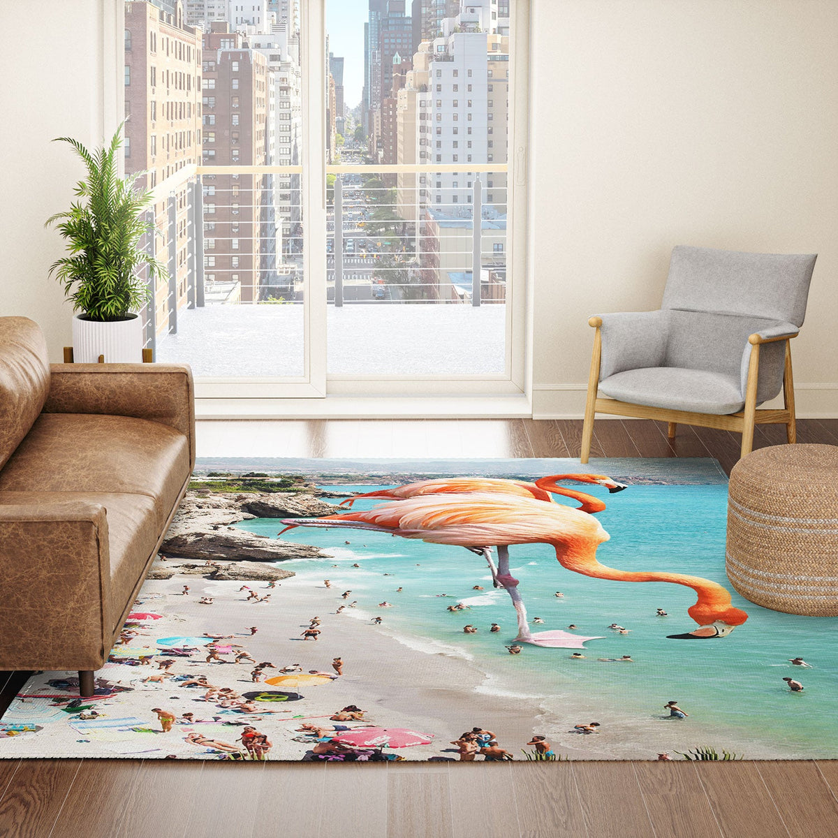 83 Oranges Flamingos on the Beach Wildlife Area Rug