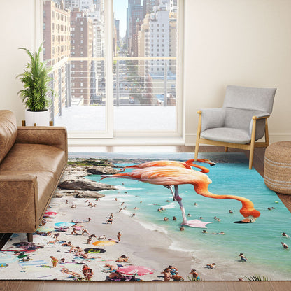 83 Oranges Flamingos on the Beach Wildlife Area Rug