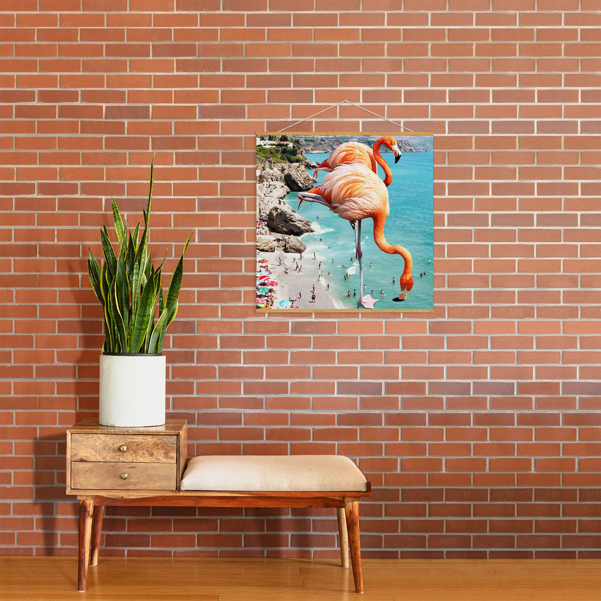 83 Oranges Flamingos on the Beach Wildlife Art Print
