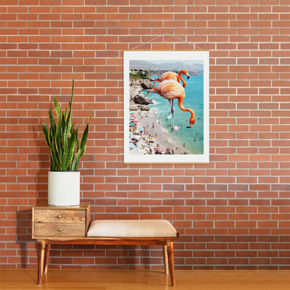 83 Oranges Flamingos on the Beach Wildlife Art Print