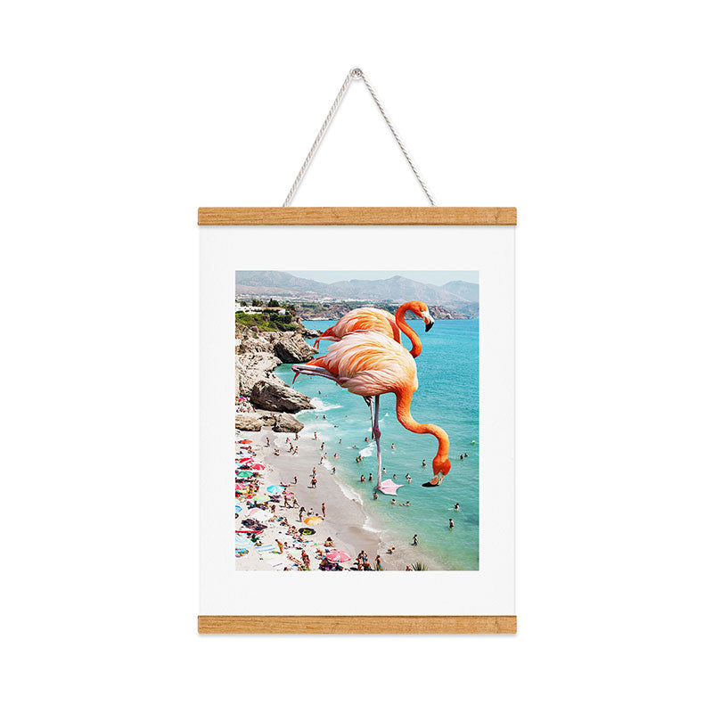 83 Oranges Flamingos on the Beach Wildlife Art Print