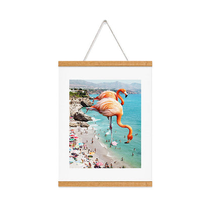 83 Oranges Flamingos on the Beach Wildlife Art Print