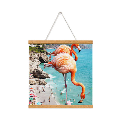 83 Oranges Flamingos on the Beach Wildlife Art Print