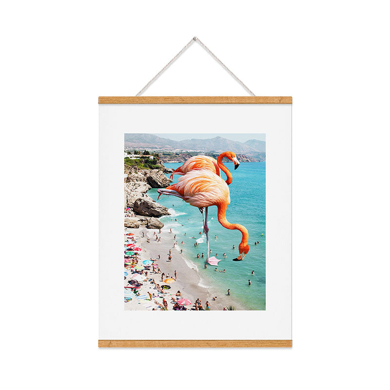 83 Oranges Flamingos on the Beach Wildlife Art Print