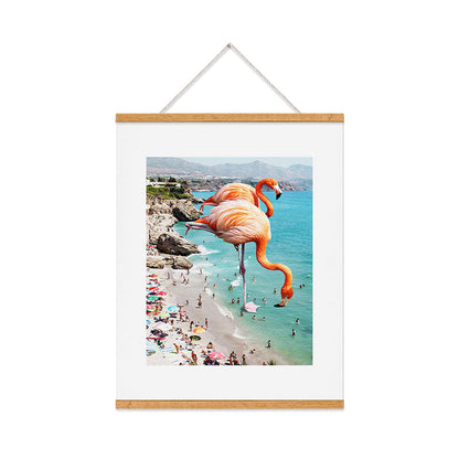 83 Oranges Flamingos on the Beach Wildlife Art Print