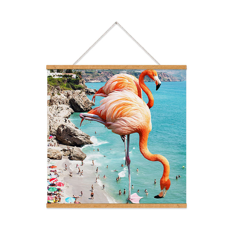 83 Oranges Flamingos on the Beach Wildlife Art Print
