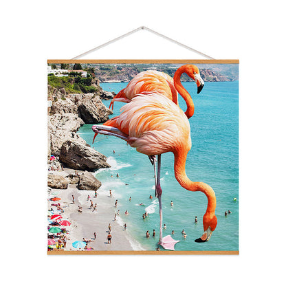 83 Oranges Flamingos on the Beach Wildlife Art Print