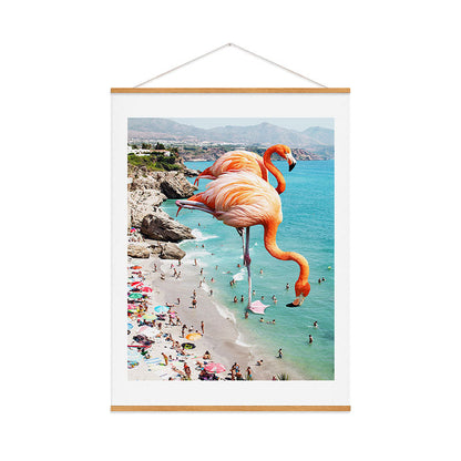 83 Oranges Flamingos on the Beach Wildlife Art Print