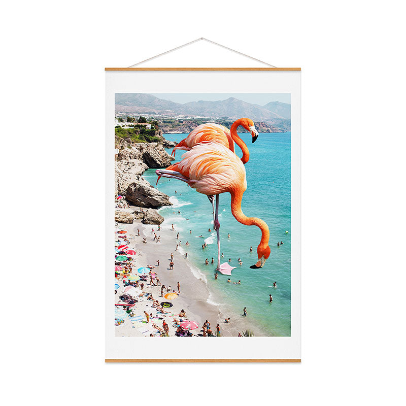83 Oranges Flamingos on the Beach Wildlife Art Print