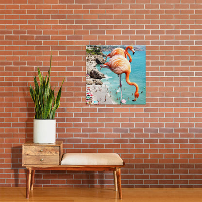 83 Oranges Flamingos on the Beach Wildlife Art Print