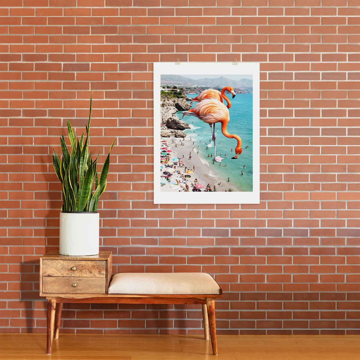 83 Oranges Flamingos on the Beach Wildlife Art Print