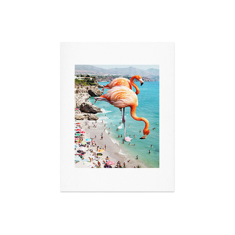 83 Oranges Flamingos on the Beach Wildlife Art Print