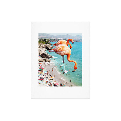 83 Oranges Flamingos on the Beach Wildlife Art Print