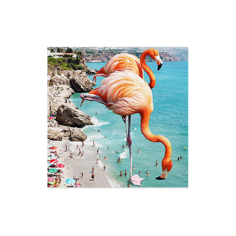 83 Oranges Flamingos on the Beach Wildlife Art Print