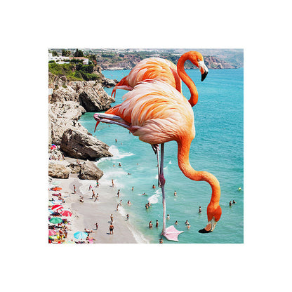 83 Oranges Flamingos on the Beach Wildlife Art Print