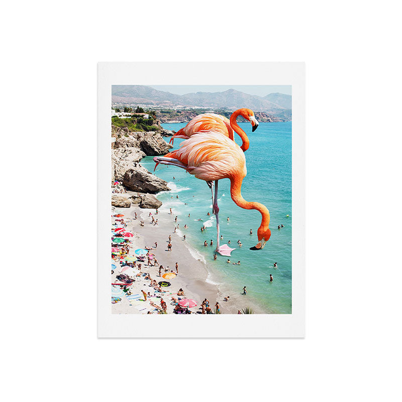 83 Oranges Flamingos on the Beach Wildlife Art Print