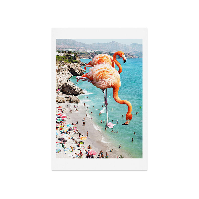 83 Oranges Flamingos on the Beach Wildlife Art Print