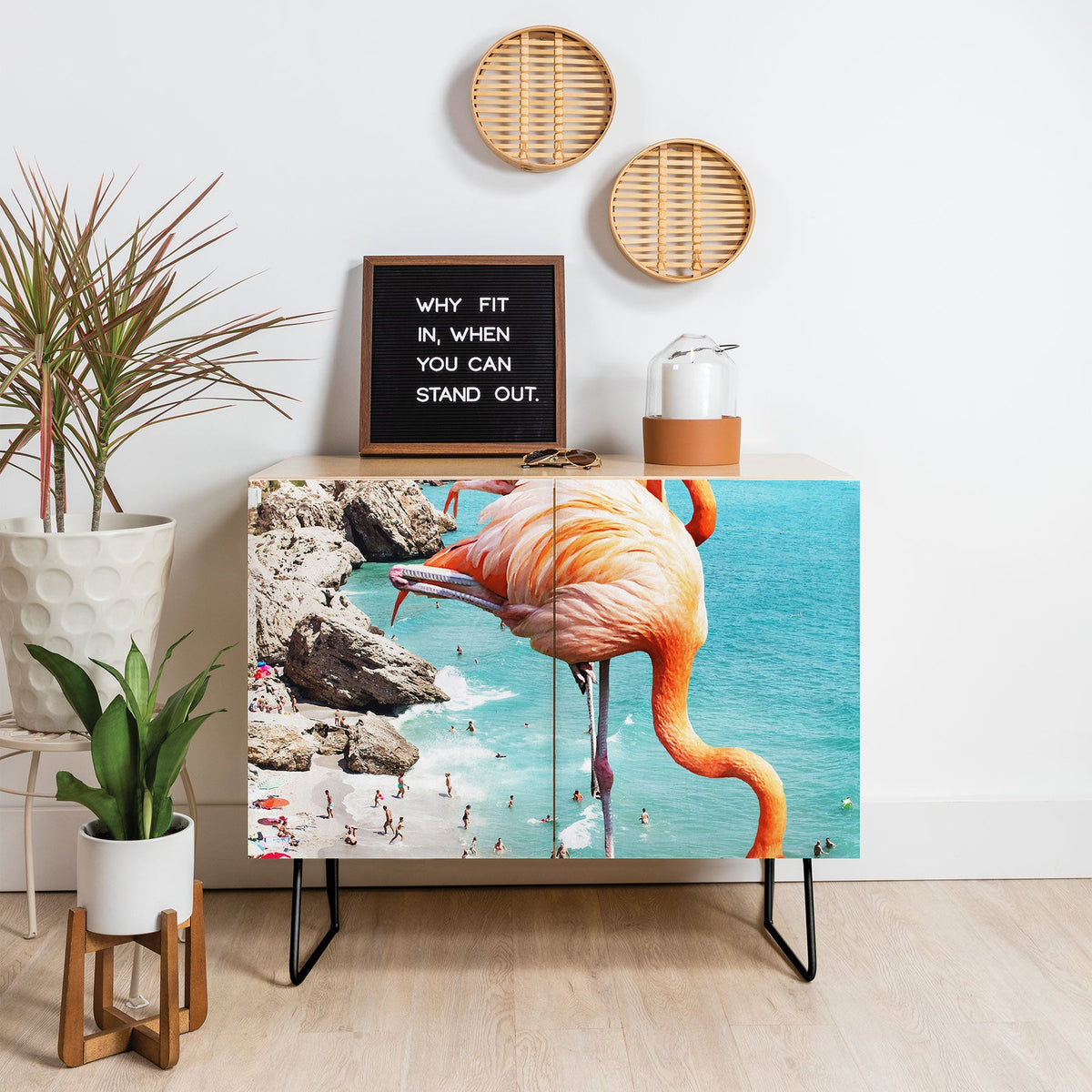 83 Oranges Flamingos on the Beach Wildlife Credenza