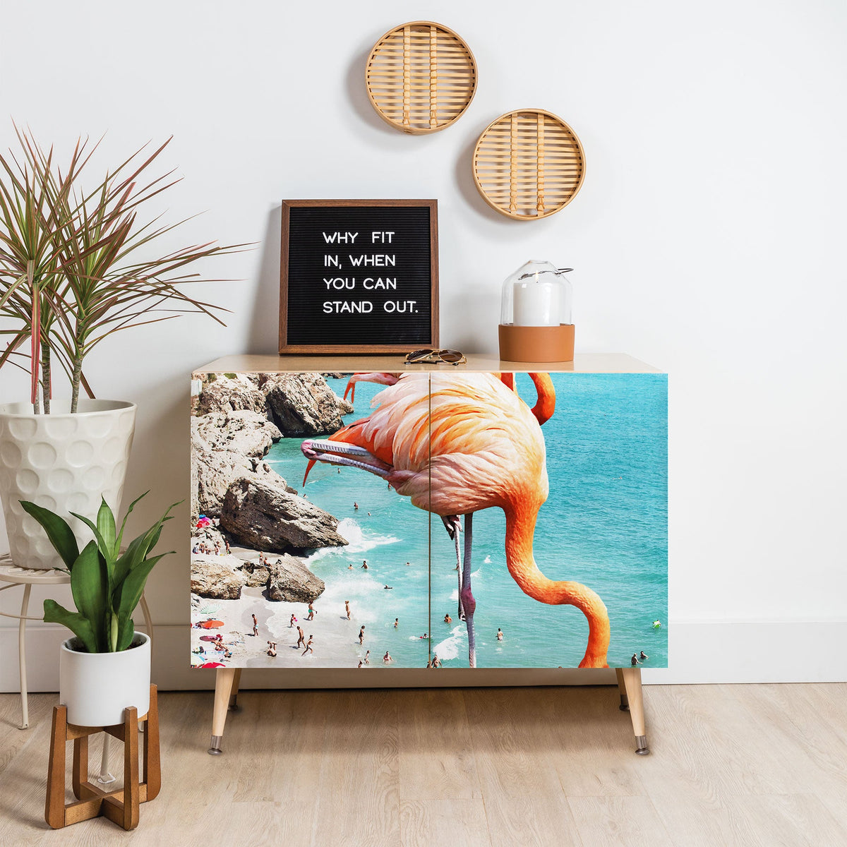 83 Oranges Flamingos on the Beach Wildlife Credenza