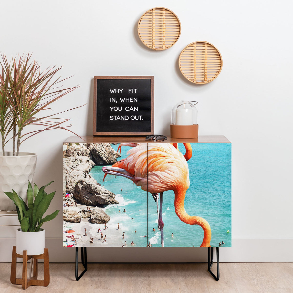 83 Oranges Flamingos on the Beach Wildlife Credenza