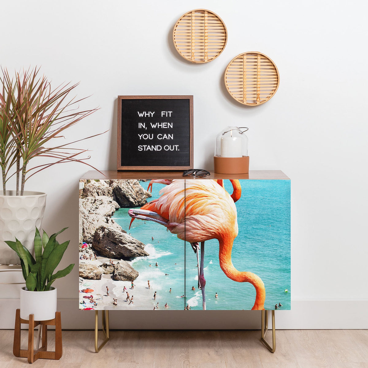 83 Oranges Flamingos on the Beach Wildlife Credenza