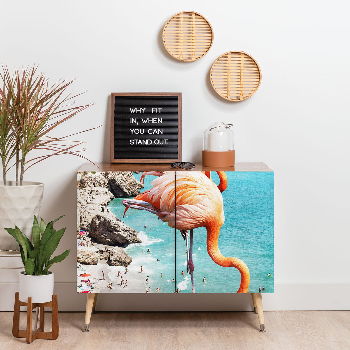 83 Oranges Flamingos on the Beach Wildlife Credenza