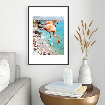 83 Oranges Flamingos on the Beach Wildlife Metal Framed Art Print