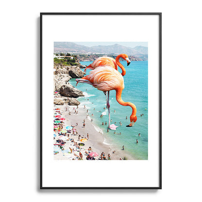 83 Oranges Flamingos on the Beach Wildlife Metal Framed Art Print