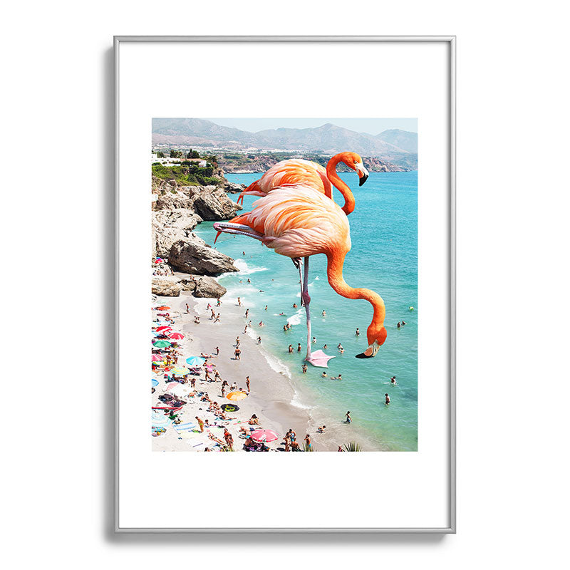 83 Oranges Flamingos on the Beach Wildlife Metal Framed Art Print
