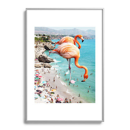 83 Oranges Flamingos on the Beach Wildlife Metal Framed Art Print