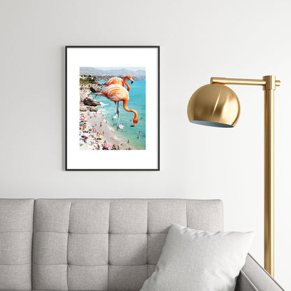 83 Oranges Flamingos on the Beach Wildlife Metal Framed Art Print