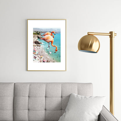 83 Oranges Flamingos on the Beach Wildlife Metal Framed Art Print