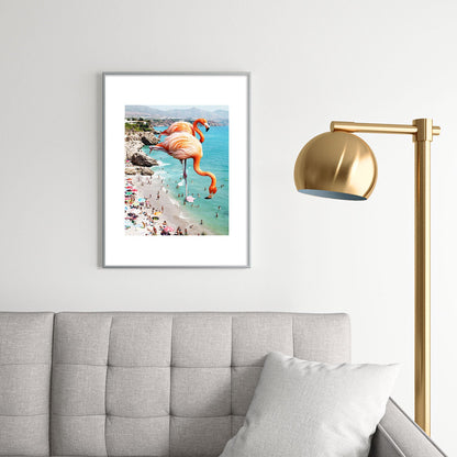 83 Oranges Flamingos on the Beach Wildlife Metal Framed Art Print
