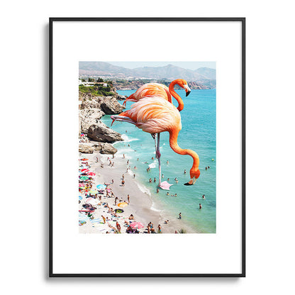 83 Oranges Flamingos on the Beach Wildlife Metal Framed Art Print