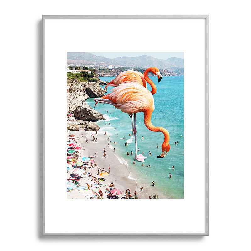 83 Oranges Flamingos on the Beach Wildlife Metal Framed Art Print