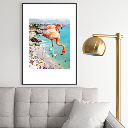 83 Oranges Flamingos on the Beach Wildlife Metal Framed Art Print