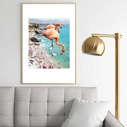 83 Oranges Flamingos on the Beach Wildlife Metal Framed Art Print
