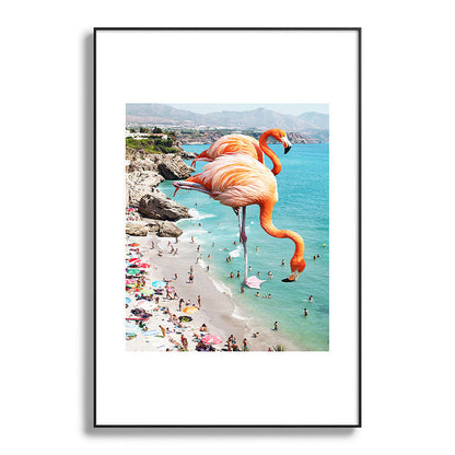 83 Oranges Flamingos on the Beach Wildlife Metal Framed Art Print