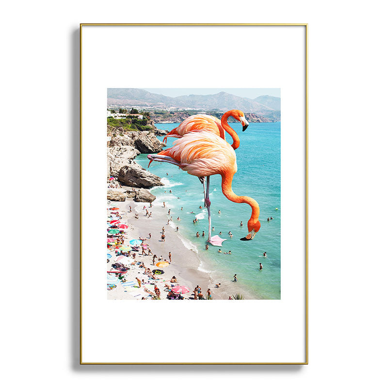 83 Oranges Flamingos on the Beach Wildlife Metal Framed Art Print