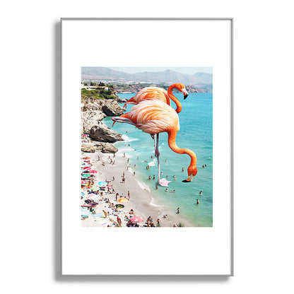 83 Oranges Flamingos on the Beach Wildlife Metal Framed Art Print