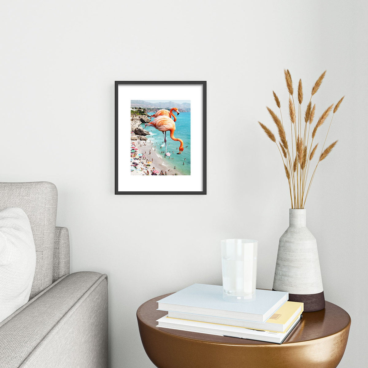 83 Oranges Flamingos on the Beach Wildlife Metal Framed Art Print