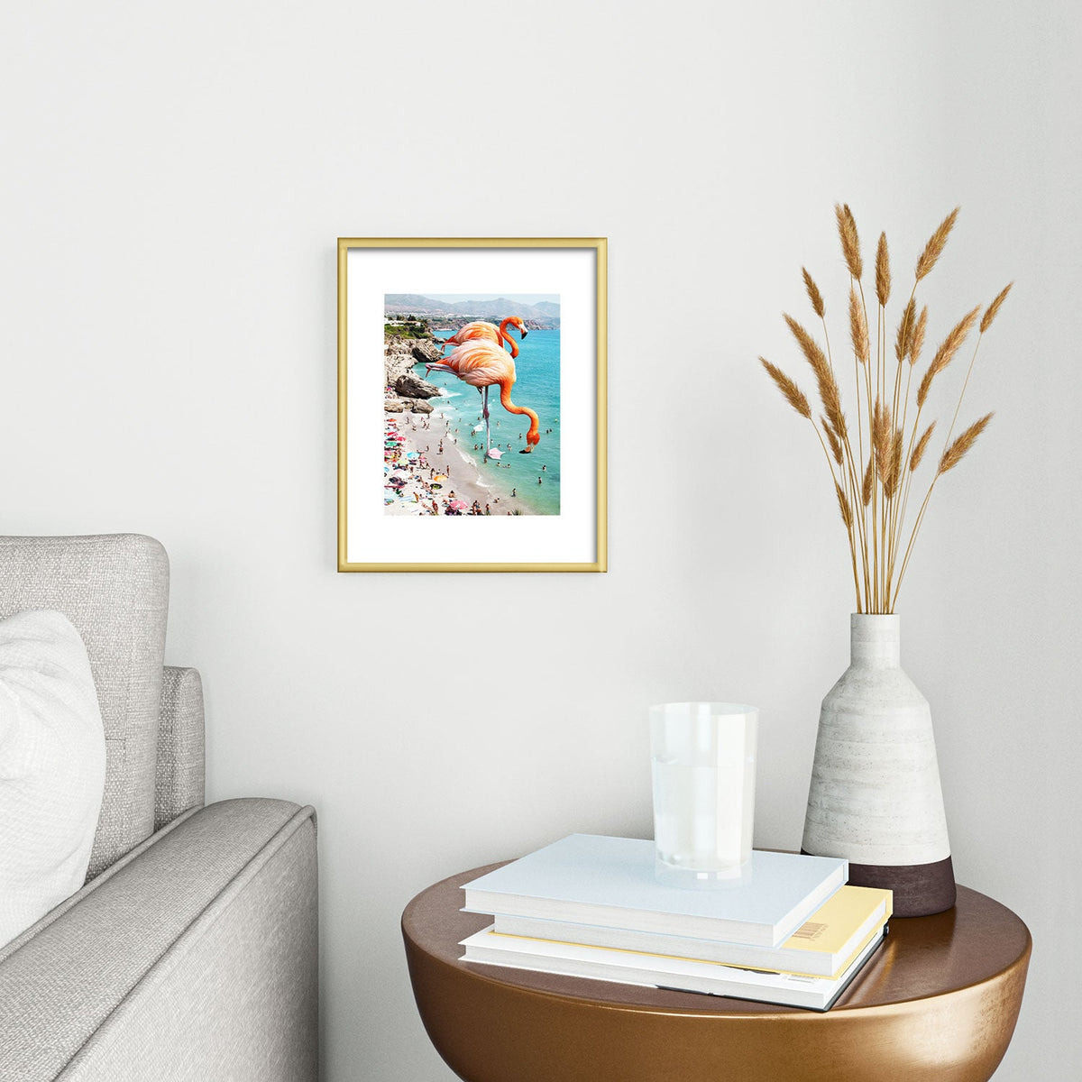 83 Oranges Flamingos on the Beach Wildlife Metal Framed Art Print