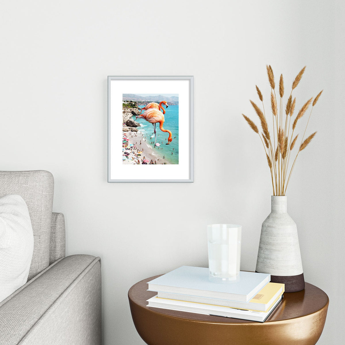 83 Oranges Flamingos on the Beach Wildlife Metal Framed Art Print