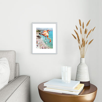 83 Oranges Flamingos on the Beach Wildlife Metal Framed Art Print