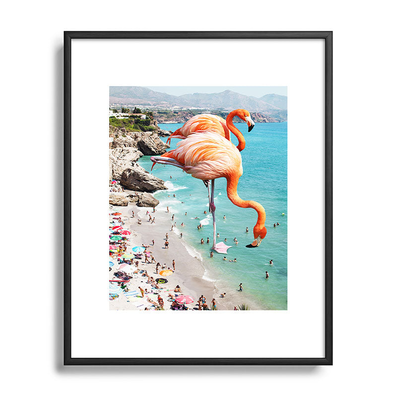 83 Oranges Flamingos on the Beach Wildlife Metal Framed Art Print