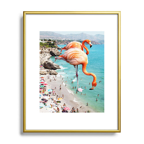 83 Oranges Flamingos on the Beach Wildlife Metal Framed Art Print